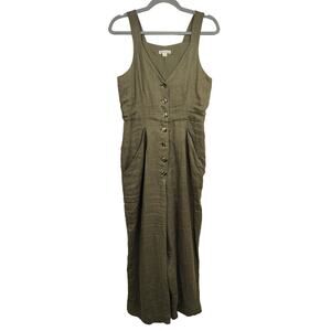 Whistles Linen Jumpsuit Womens US 6 Olive Green Sleeveless Button Front Wide Leg